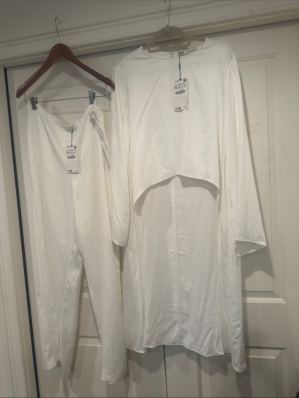 Zara White Two-Piece Pantsuit Set - Long Top & Trousers - Picture 5 of 10